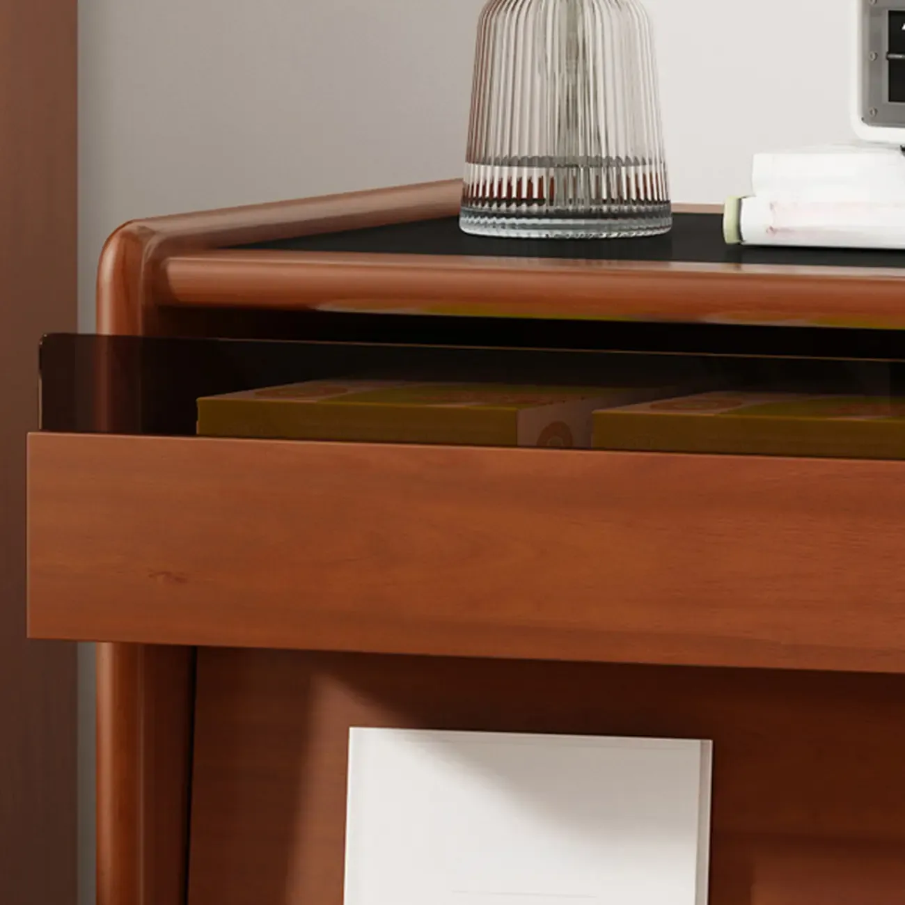 Mid-Century Modern Brown Wood Nightstand with Drawers Image - 6