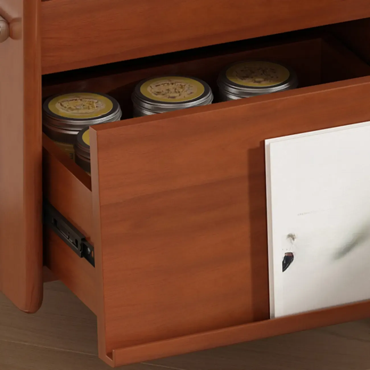 Mid-Century Modern Brown Wood Nightstand with Drawers Image - 7