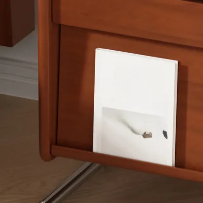 Mid-Century Modern Brown Wood Nightstand with Drawers Image - 8