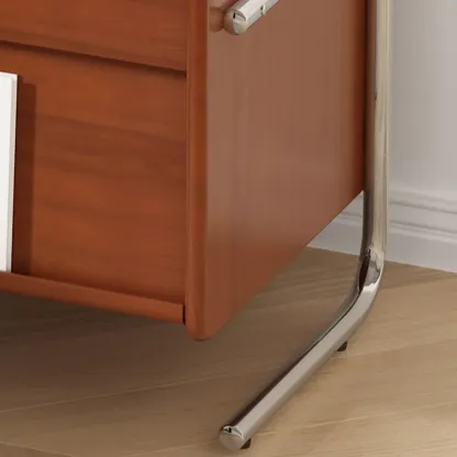 Mid-Century Modern Brown Wood Nightstand with Drawers Image - 9