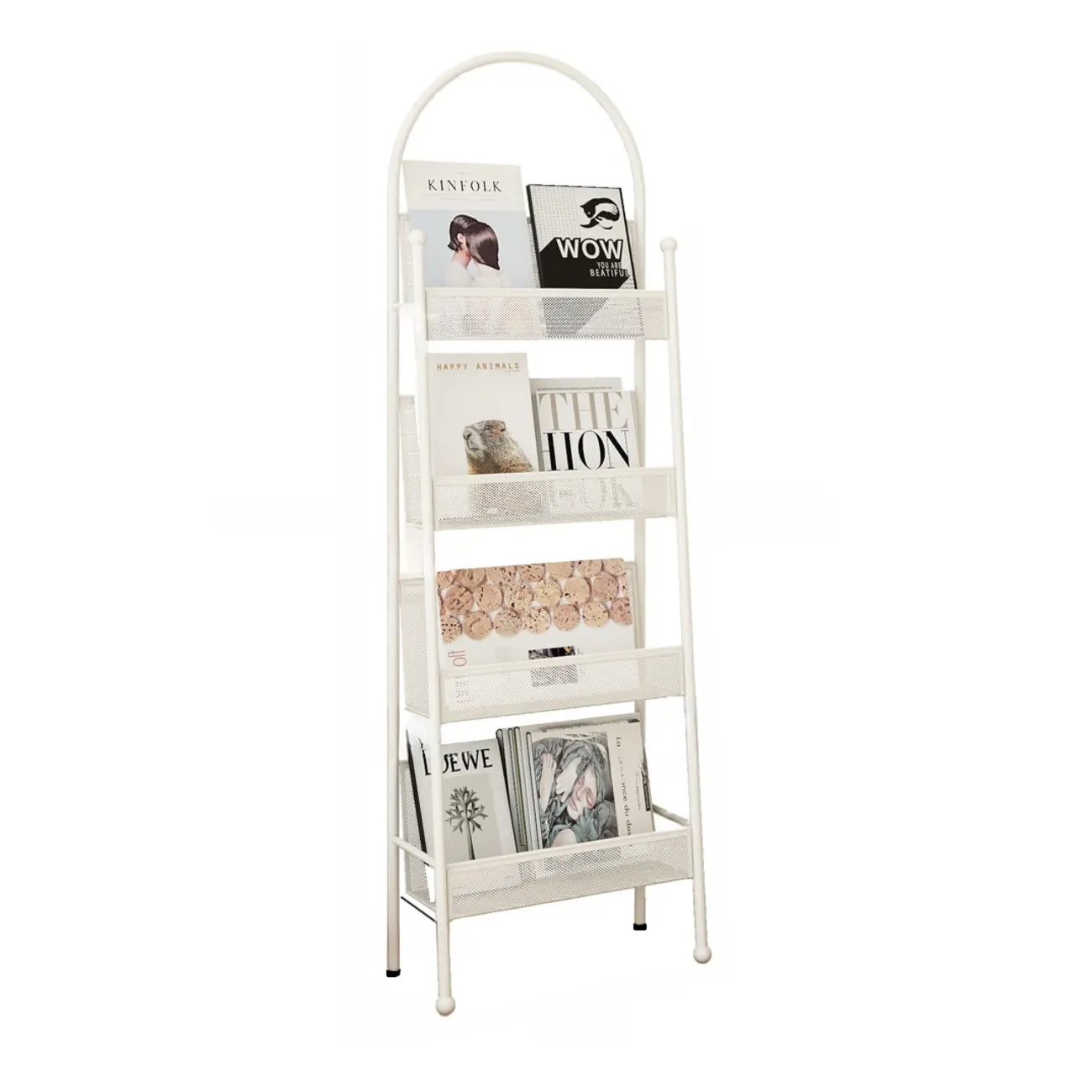 Vertical Metal 4-Shelf Open Back Ladder Bookshelf Image - 8 | homeyfad
