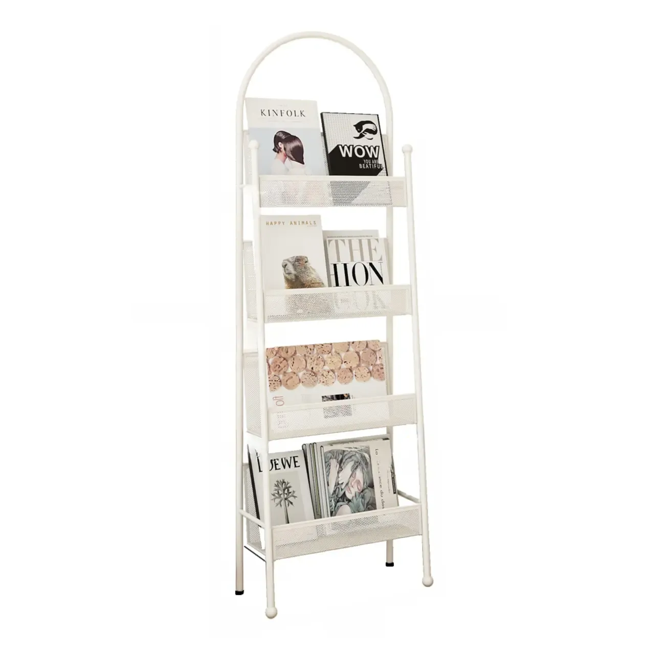 Vertical Metal 4-Shelf Open Back Ladder Bookshelf Image - 8