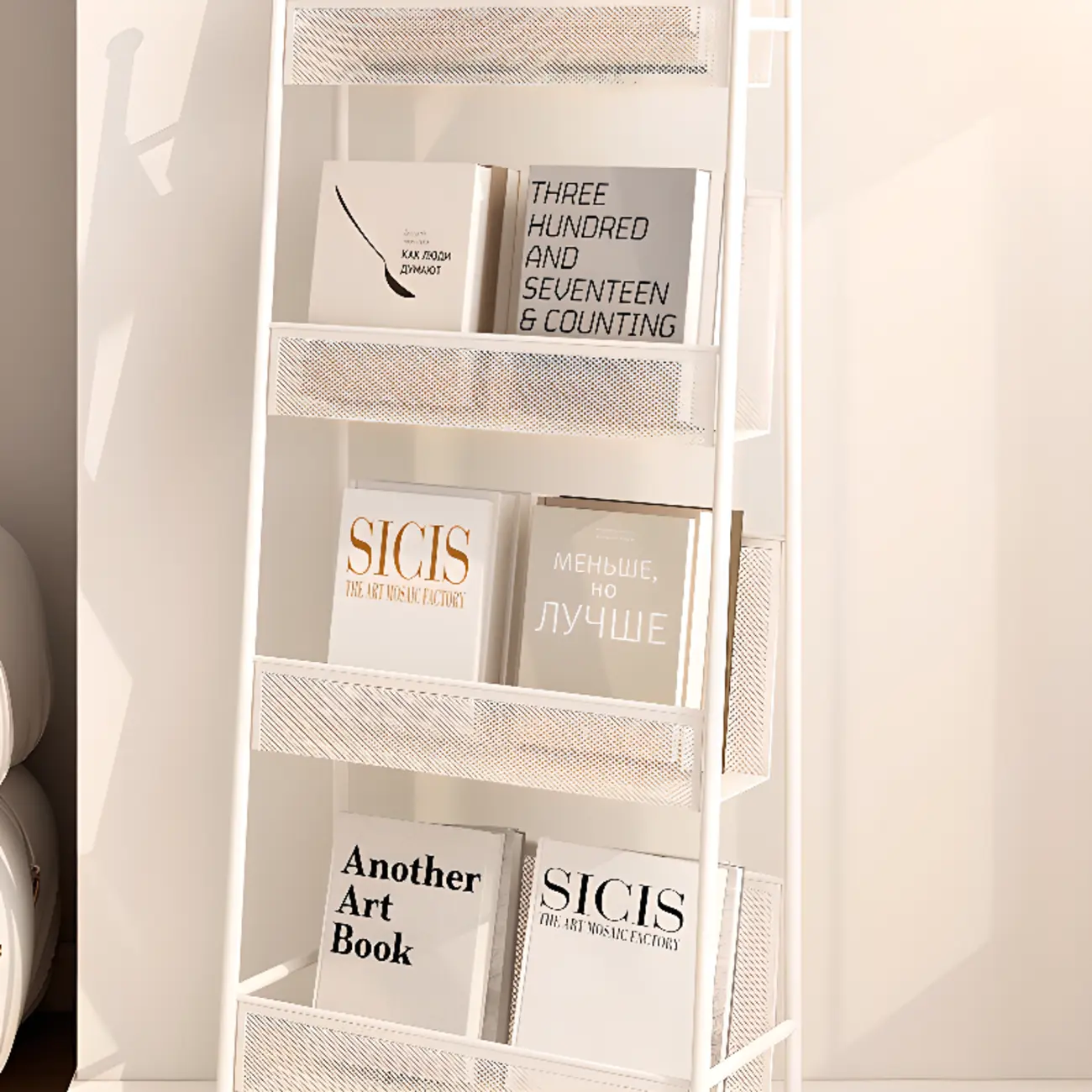 Vertical Metal 4-Shelf Open Back Ladder Bookshelf Image - 6 | homeyfad