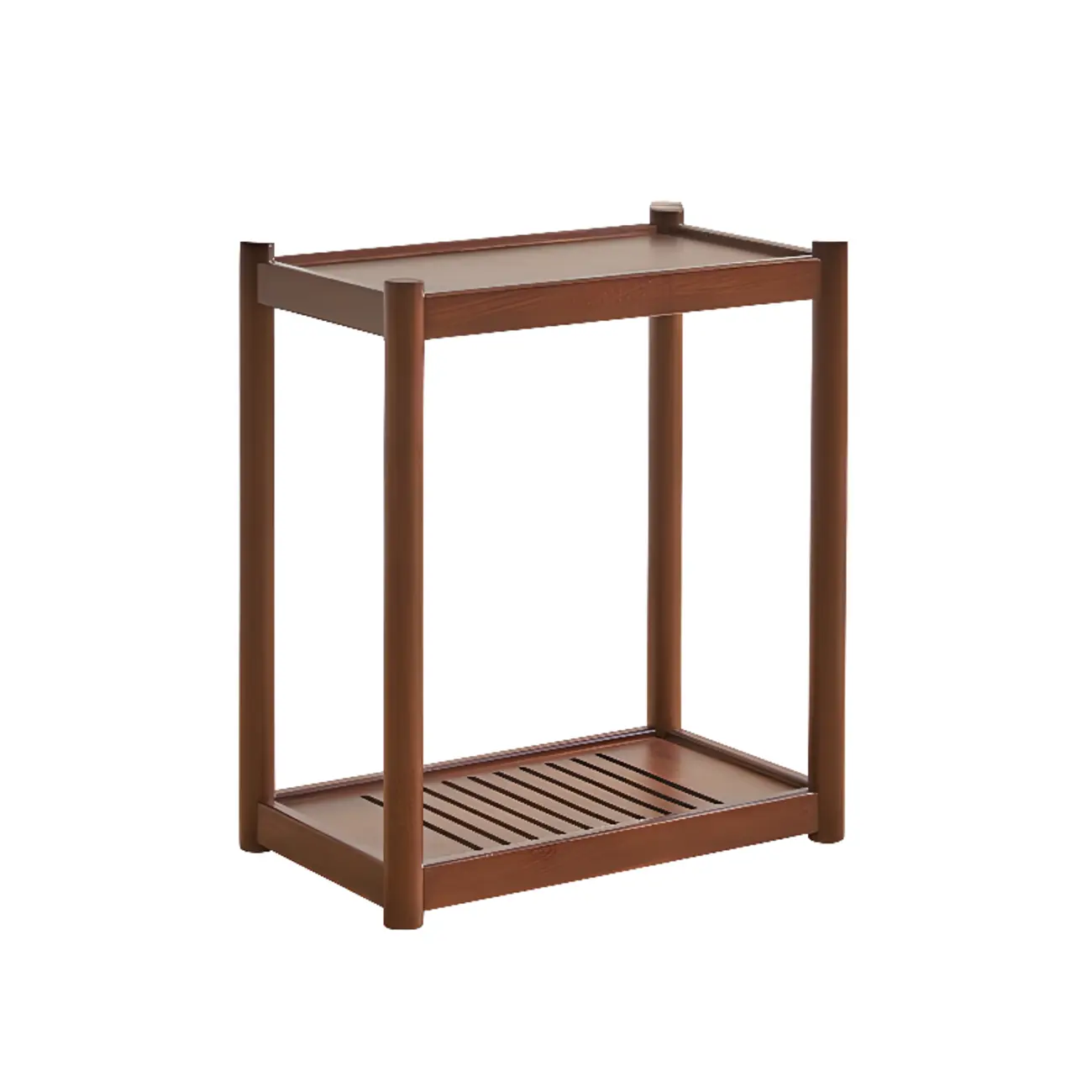 Minimalist Brown 2-Tier Tray Top Wooden End Table with Rollers Image - 4 | homeyfad