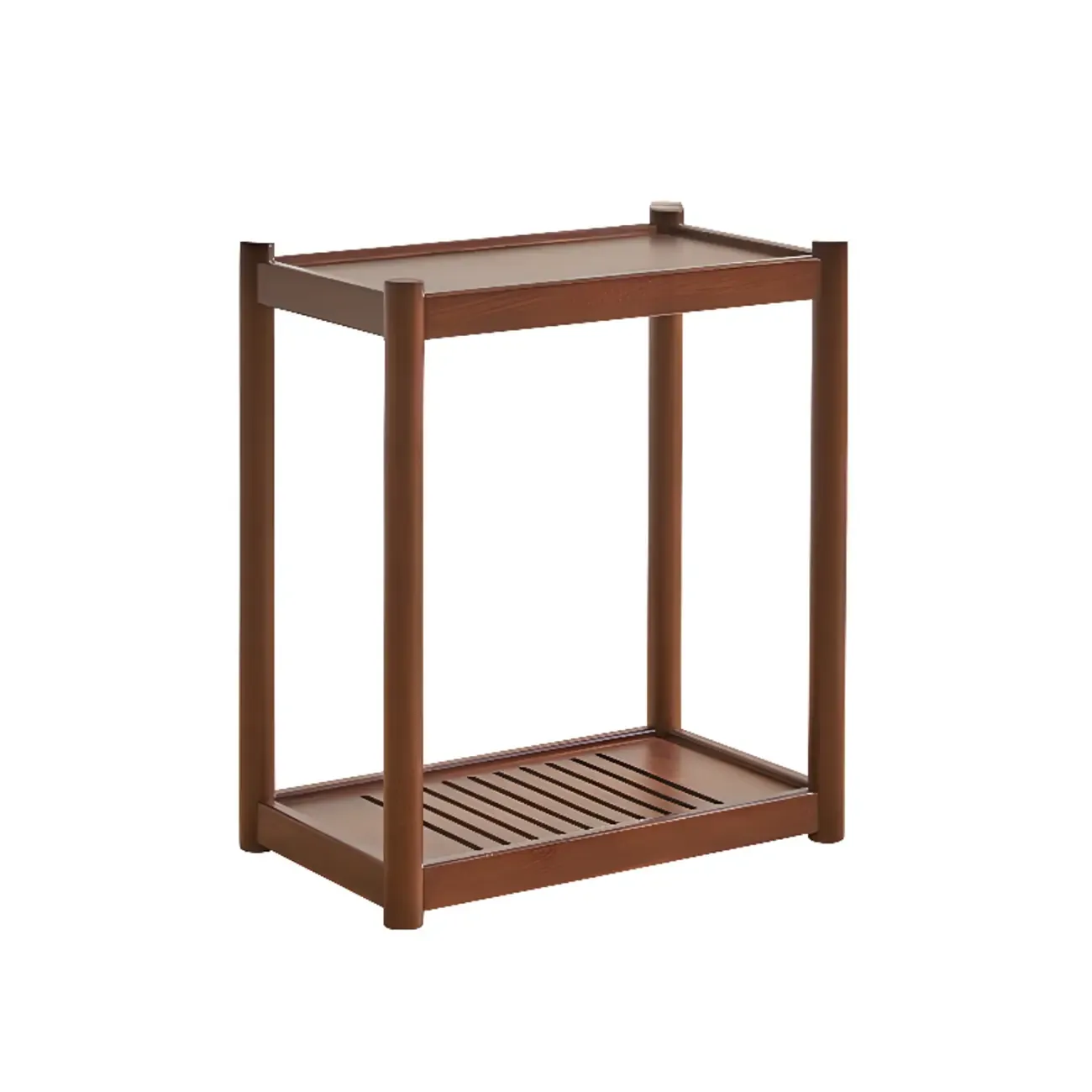 Minimalist Brown 2-Tier Tray Top Wooden End Table with Rollers Image - 4