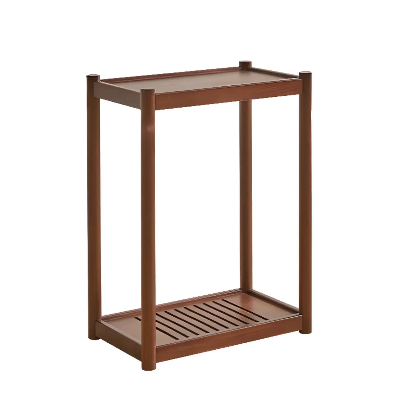 Minimalist Brown 2-Tier Tray Top Wooden End Table with Rollers Image - 5
