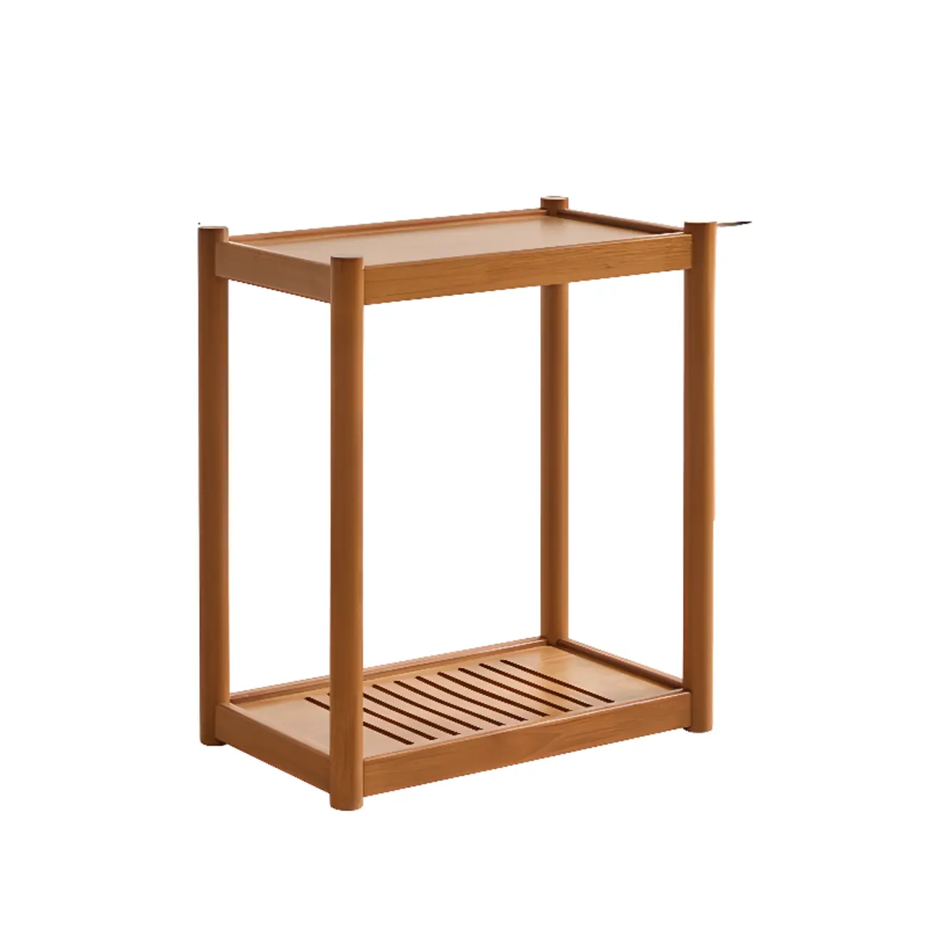 Minimalist Brown 2-Tier Tray Top Wooden End Table with Rollers Image - 6 | homeyfad