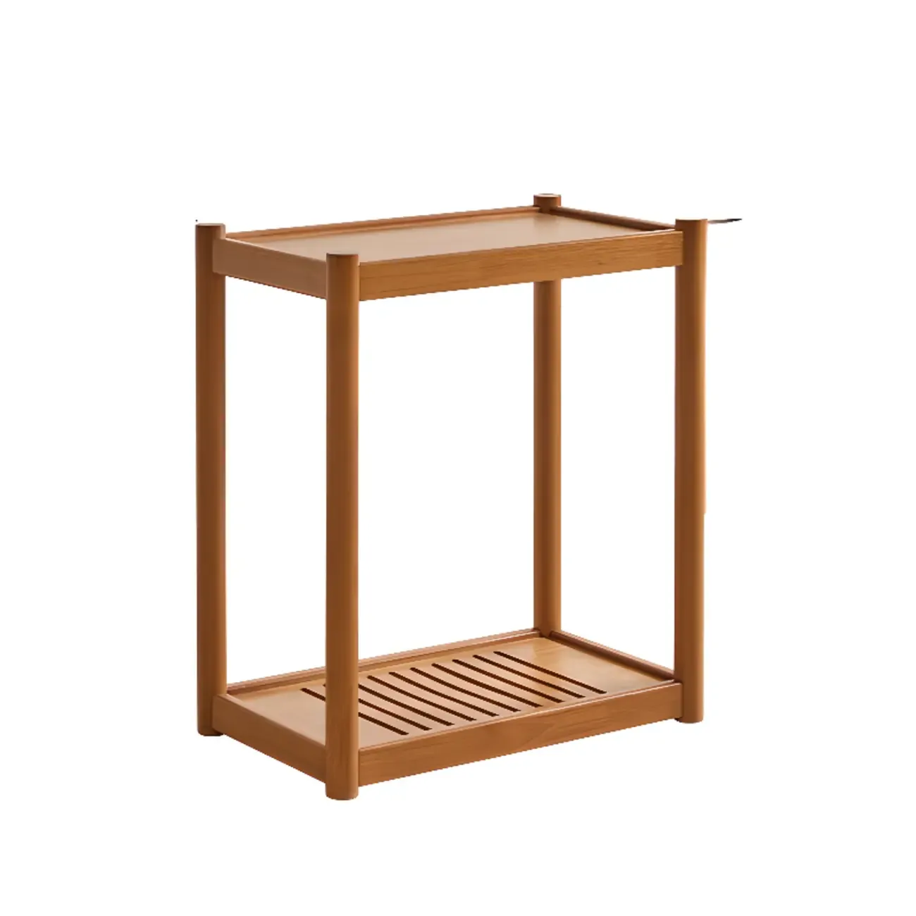 Minimalist Brown 2-Tier Tray Top Wooden End Table with Rollers Image - 6