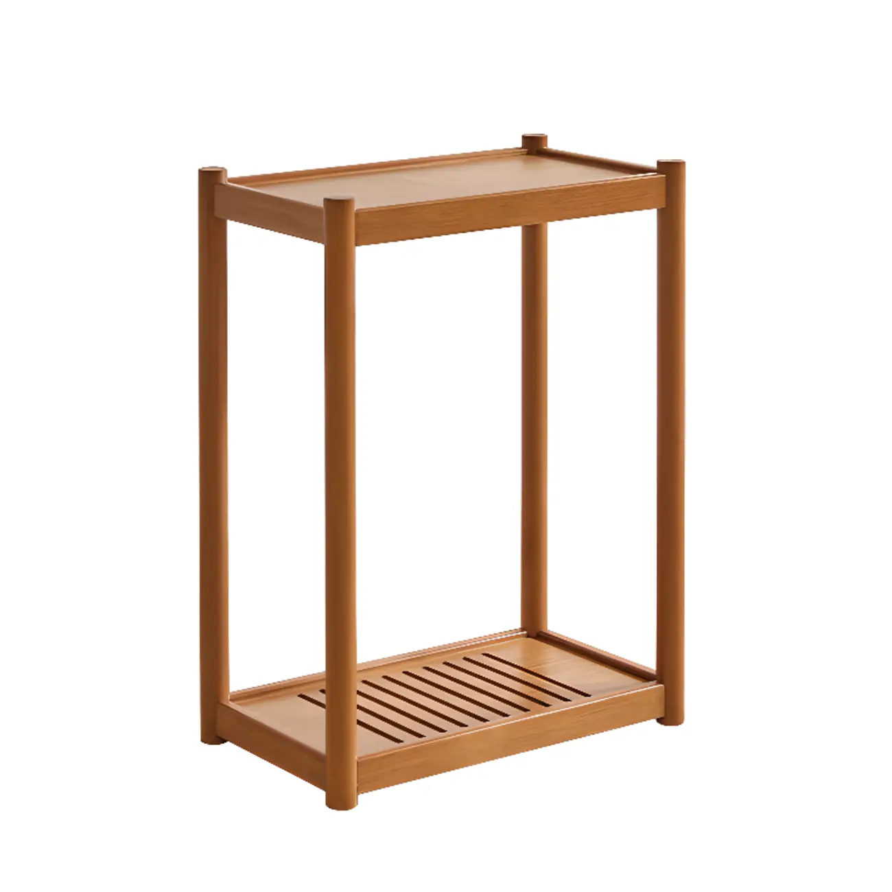 Minimalist Brown 2-Tier Tray Top Wooden End Table with Rollers Image - 7 | homeyfad
