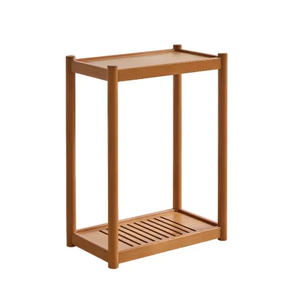 Minimalist Brown 2-Tier Tray Top Wooden End Table with Rollers Image - 7