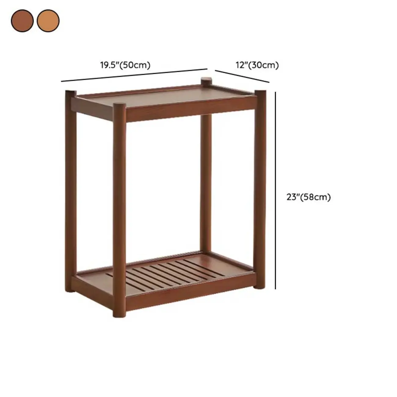 Minimalist Brown 2-Tier Tray Top Wooden End Table with Rollers #size