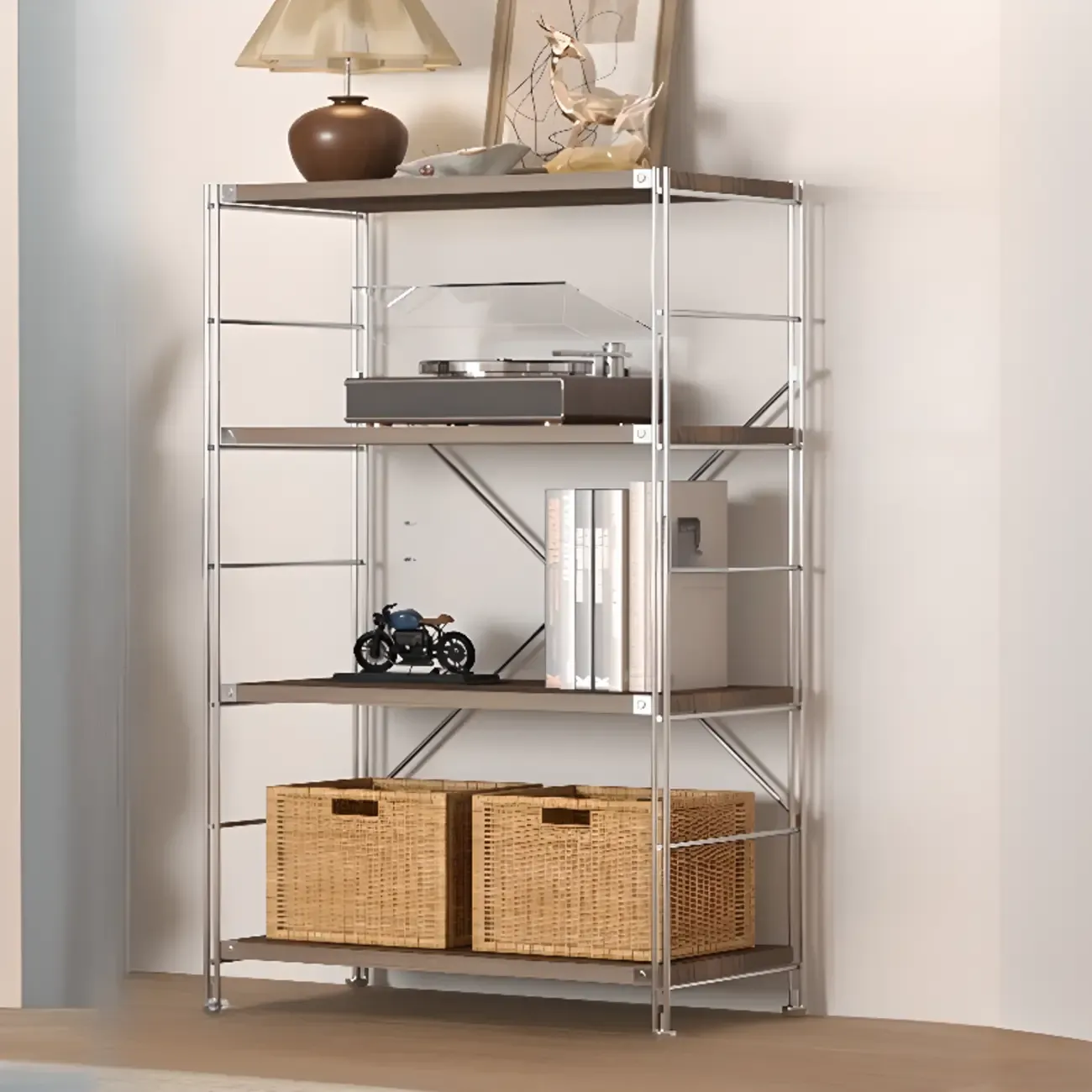 Etagere Brown Wooden Shelf Open Back Cube Bookcase Image - 3