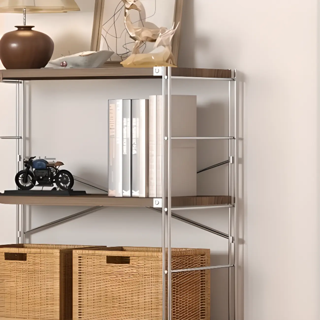 Etagere Brown Wooden Shelf Open Back Cube Bookcase Image - 5 | homeyfad