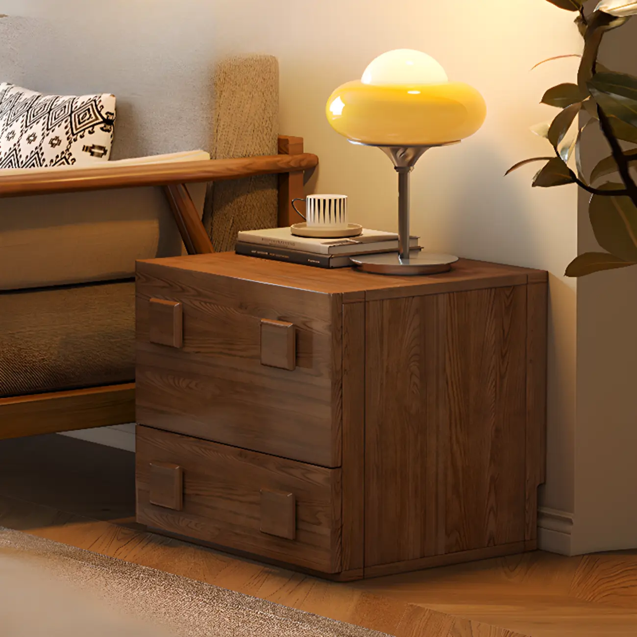 Nordic Brown Wooden Horizontal Bookcase with Drawer Image - 11 | homeyfad