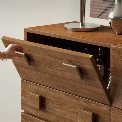 Nordic Brown Wooden Horizontal Bookcase with Drawer Image - 5