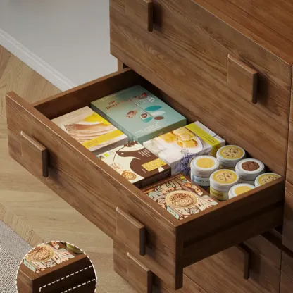 Nordic Brown Wooden Horizontal Bookcase with Drawer Image - 9