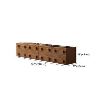 Nordic Brown Wooden Horizontal Bookcase with Drawer Image - 14
