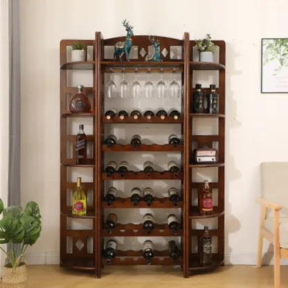 Free Standing Pine Wood Wine Cabinet with Bar Glass Holder Shelf Image - 5