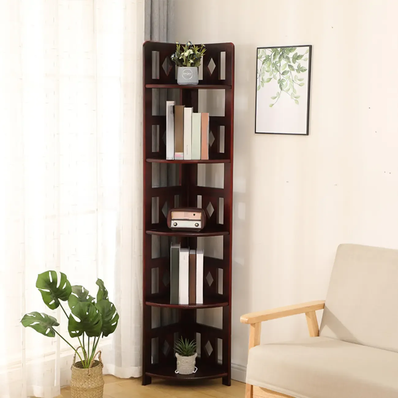 Free Standing Pine Wood Wine Cabinet with Bar Glass Holder Shelf Image - 3