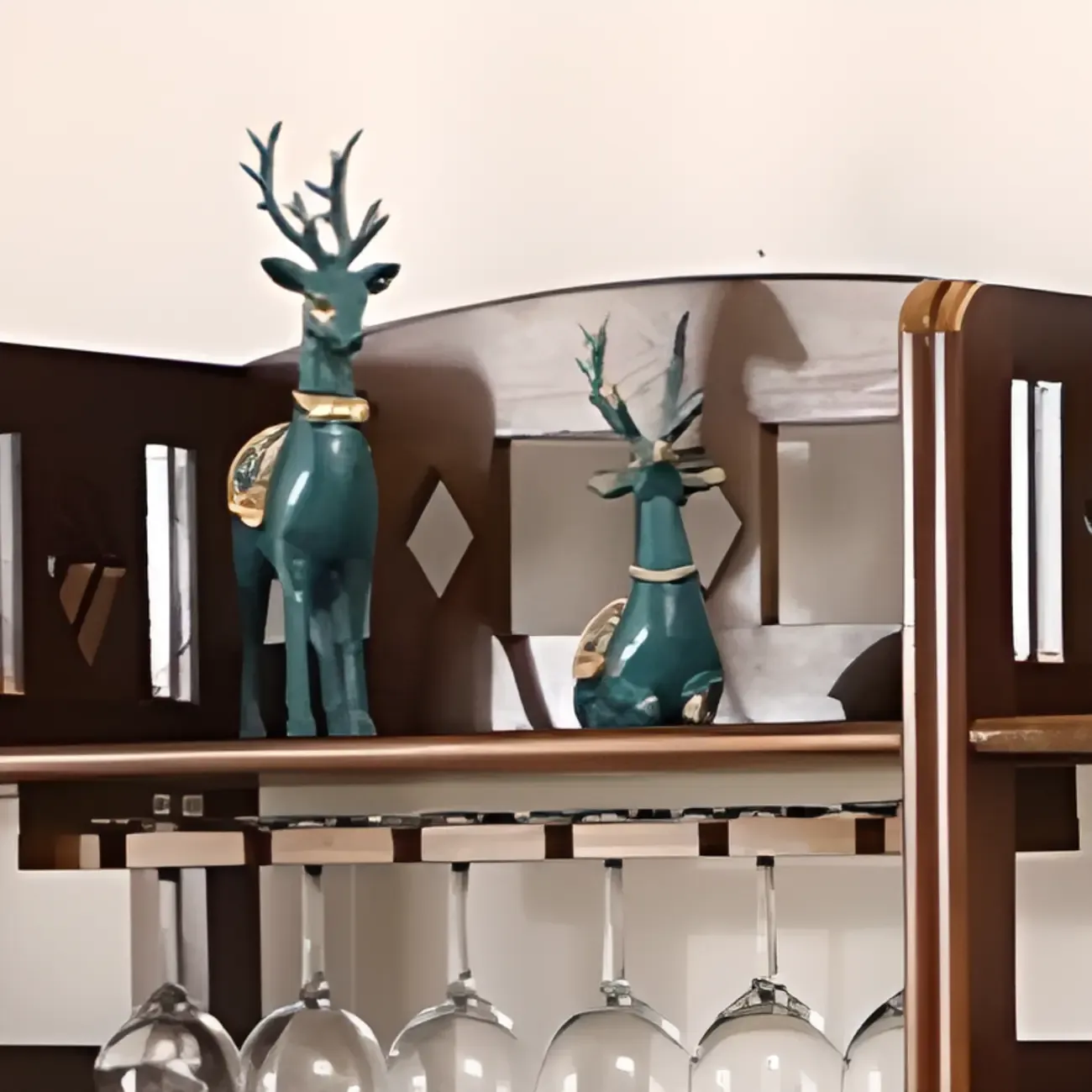 Free Standing Pine Wood Wine Cabinet with Bar Glass Holder Shelf Image - 11