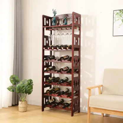 Free Standing Pine Wood Wine Cabinet with Bar Glass Holder Shelf Image - 8