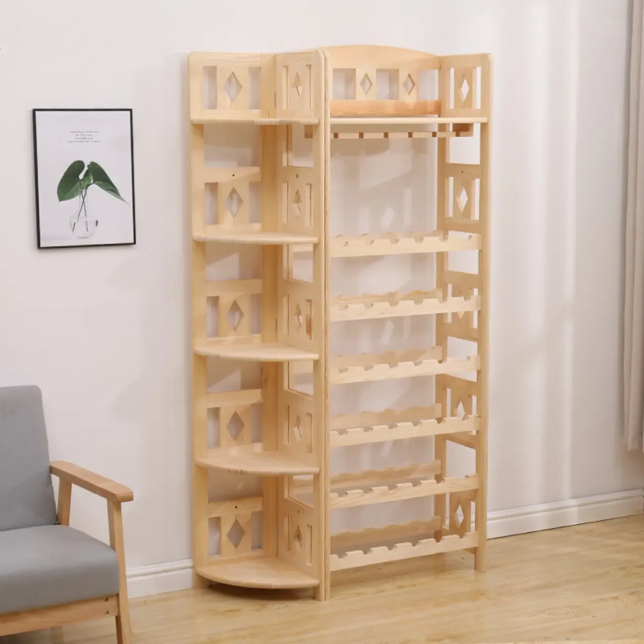 Free Standing Pine Wood Wine Cabinet with Bar Glass Holder Shelf Image - 19