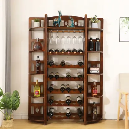 Free Standing Pine Wood Wine Cabinet with Bar Glass Holder Shelf Image - 20
