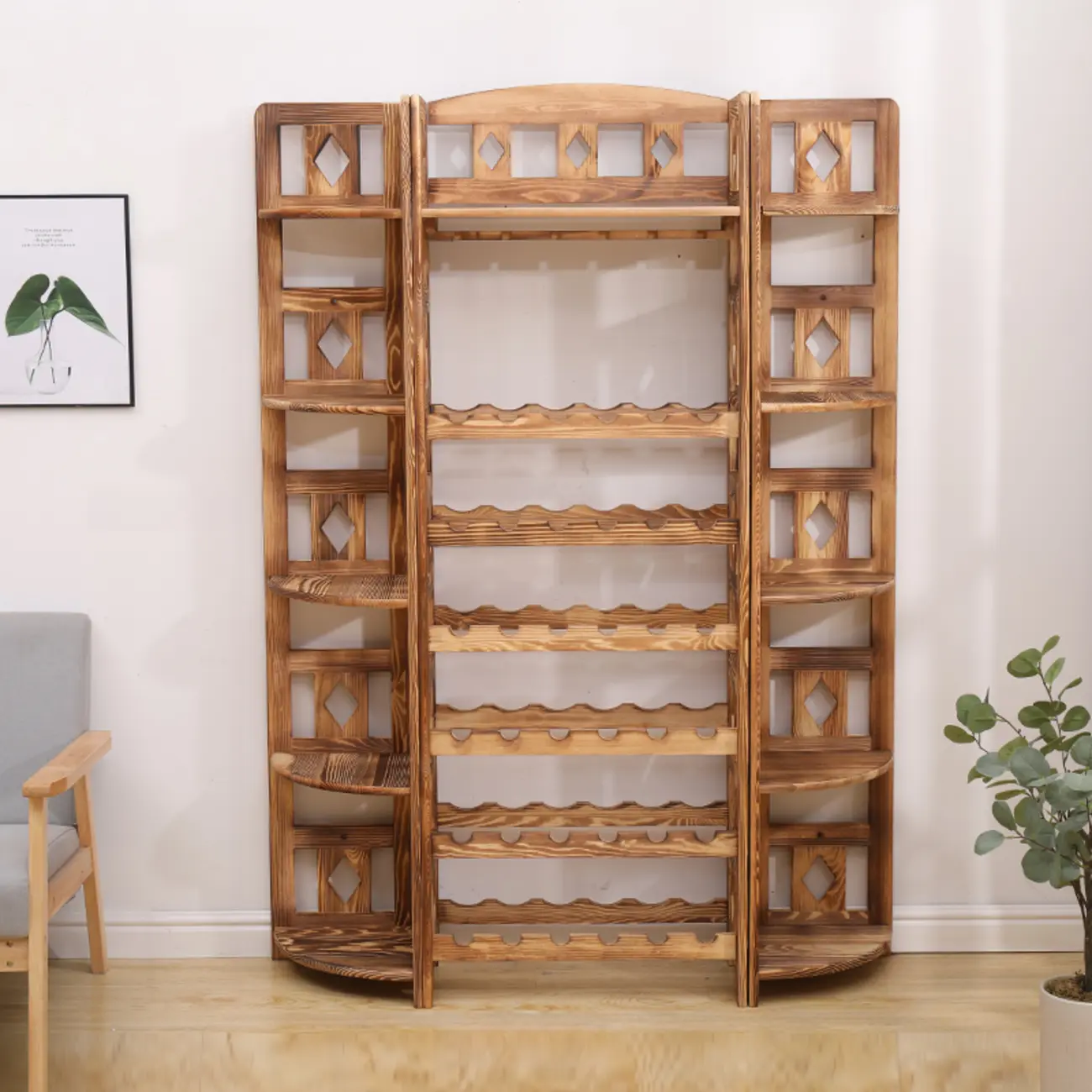 Free Standing Pine Wood Wine Cabinet with Bar Glass Holder Shelf Image - 21 | homeyfad