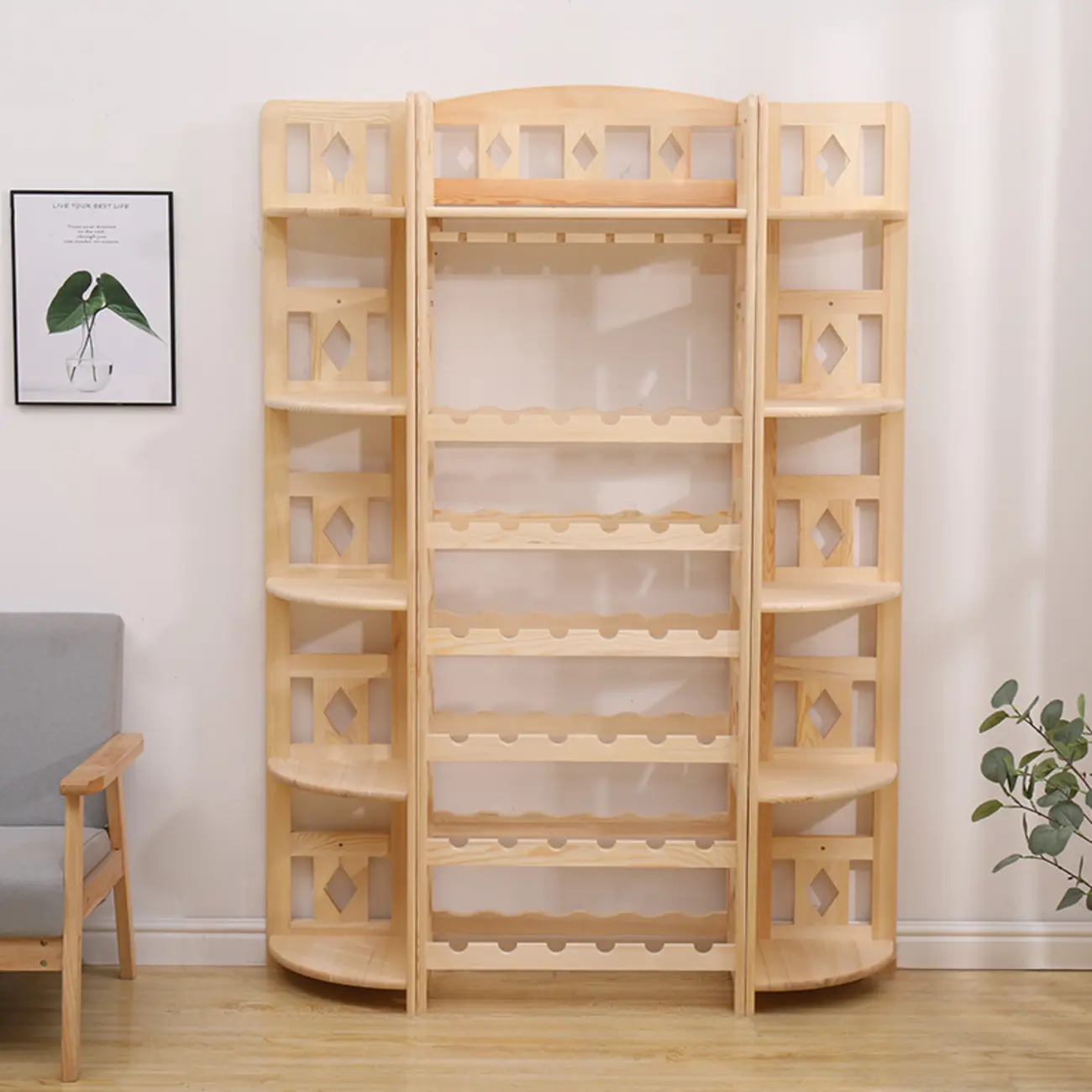 Free Standing Pine Wood Wine Cabinet with Bar Glass Holder Shelf Image - 22 | homeyfad