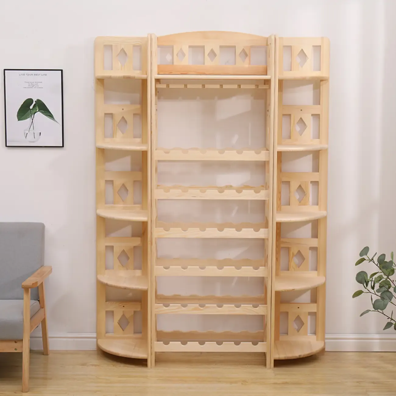 Free Standing Pine Wood Wine Cabinet with Bar Glass Holder Shelf Image - 22