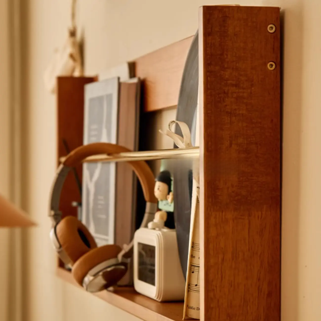 Horizontal Cherry Wooden Open Back Floating Bookshelf Image - 4 | homeyfad