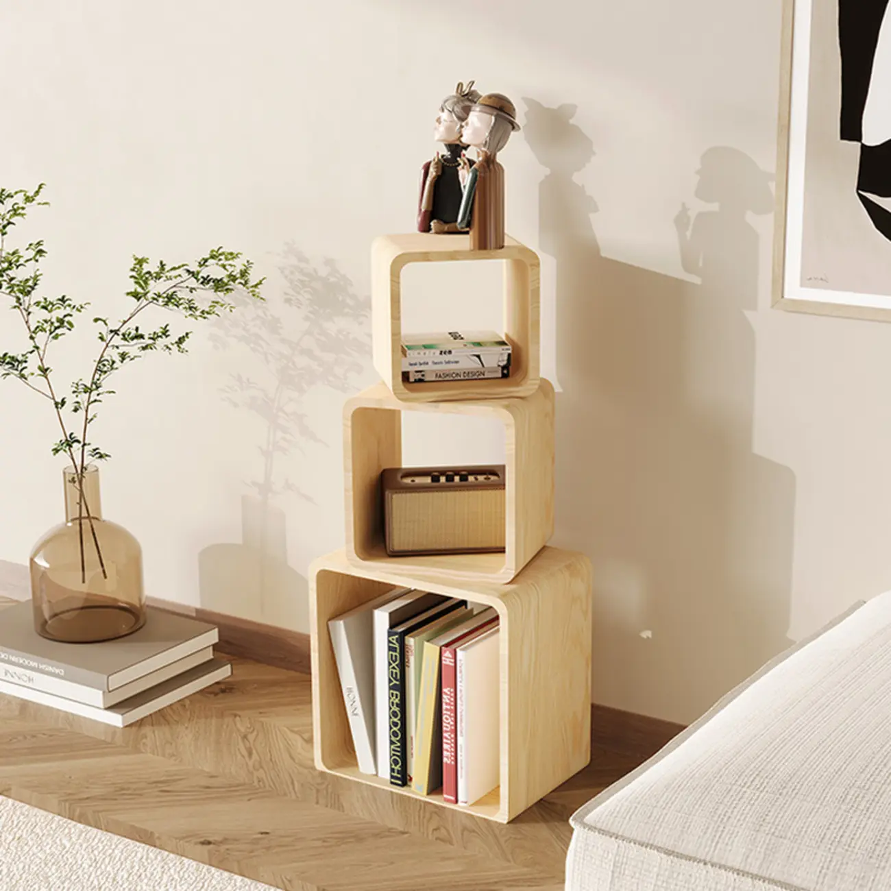 Modern Wooden Natural Open Back Cube Bookcase Image - 3 | homeyfad