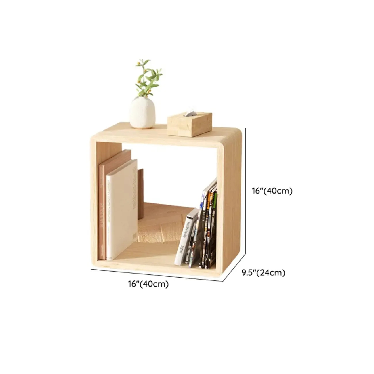 Modern Wooden Natural Open Back Cube Bookcase #size