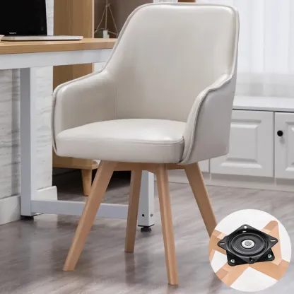 Scandinavian Leather Swivel Dining Chair with Wood Legs Image - 4