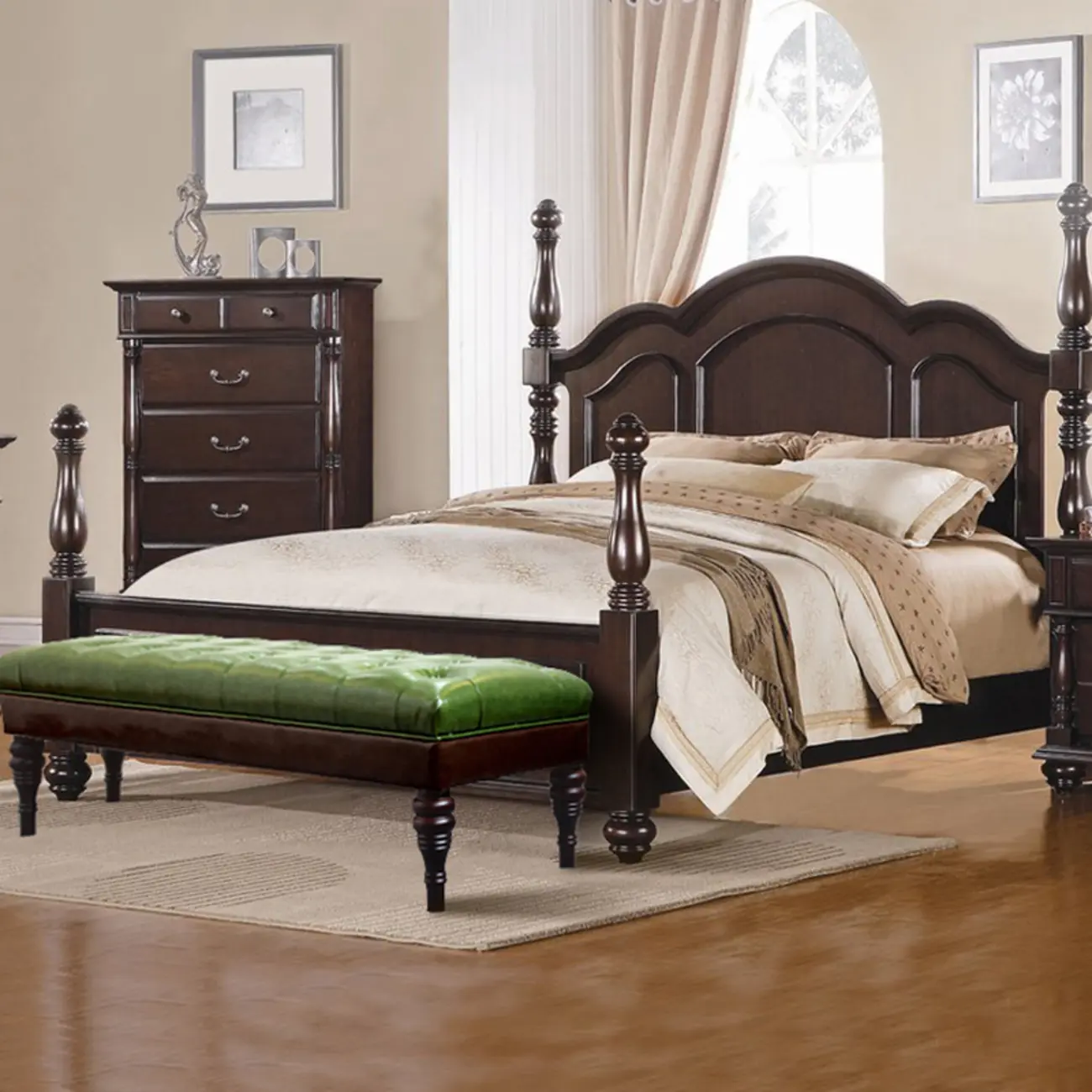 Vintage Solid Wood Trufted Upholstered Bedroom Bench Image - 2 | homeyfad