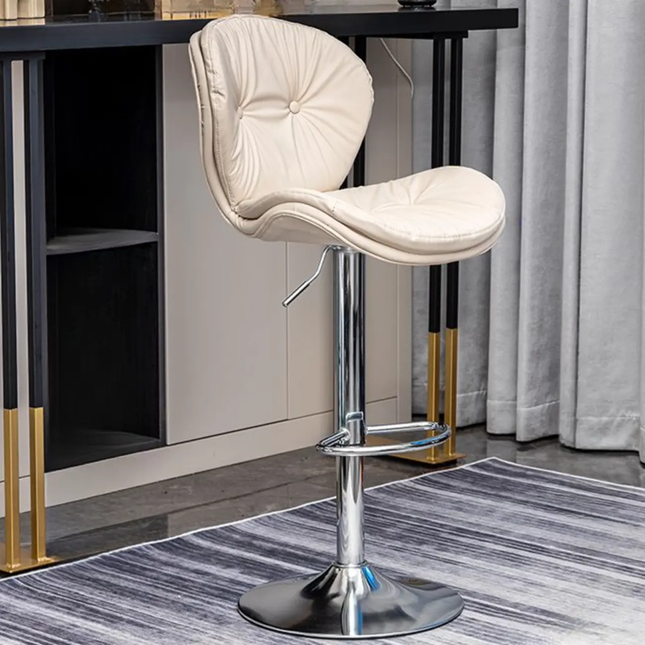 Modern Soft Leather Adjustable Metal Swivel Bar Stool Image - 2 | homeyfad
