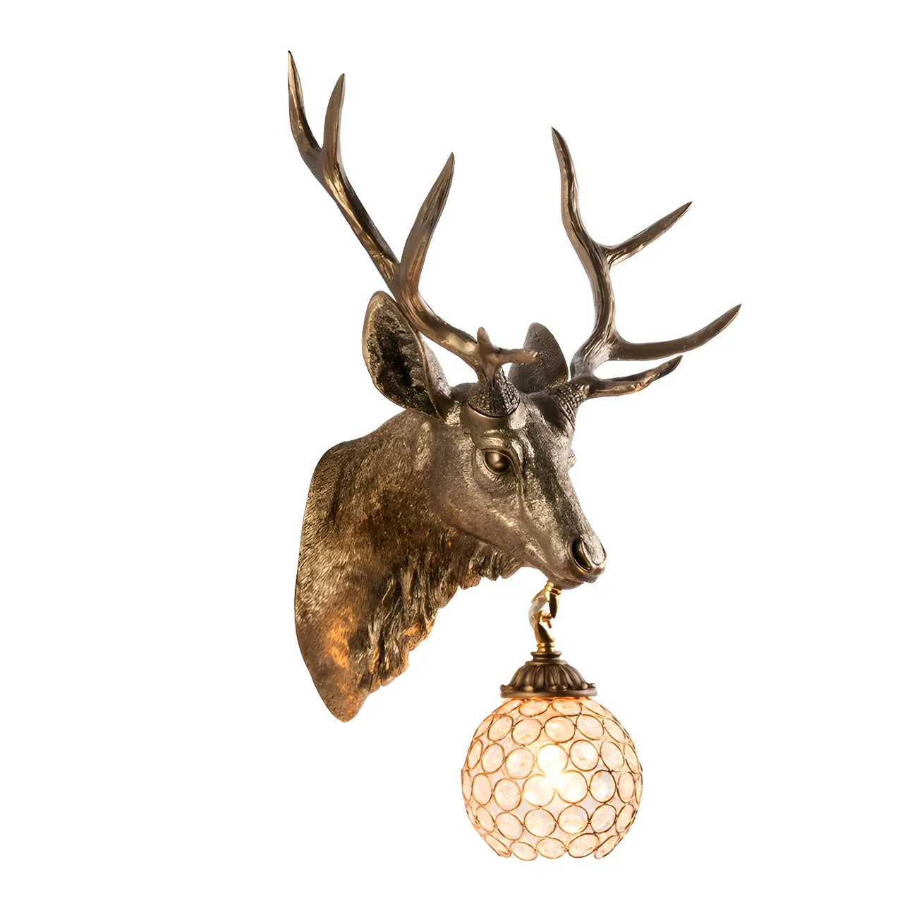 Rustic Gold Resin Elk Head Sconce with Crystal Shade Image - 3 | homeyfad