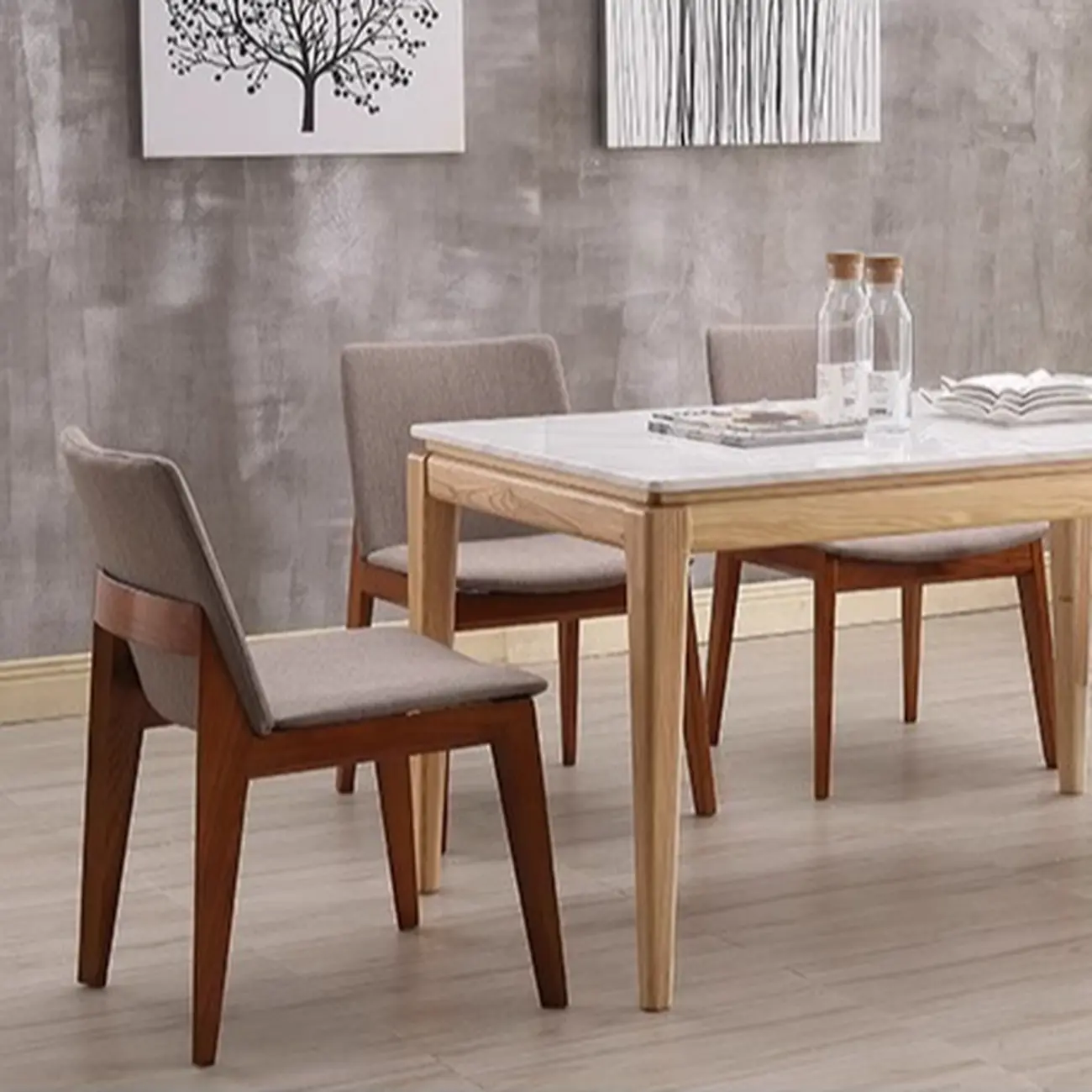 Modern Armless Upholstered Dining Chair with Wood Legs Image - 4 | homeyfad