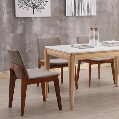 Modern Armless Upholstered Dining Chair with Wood Legs Image - 4