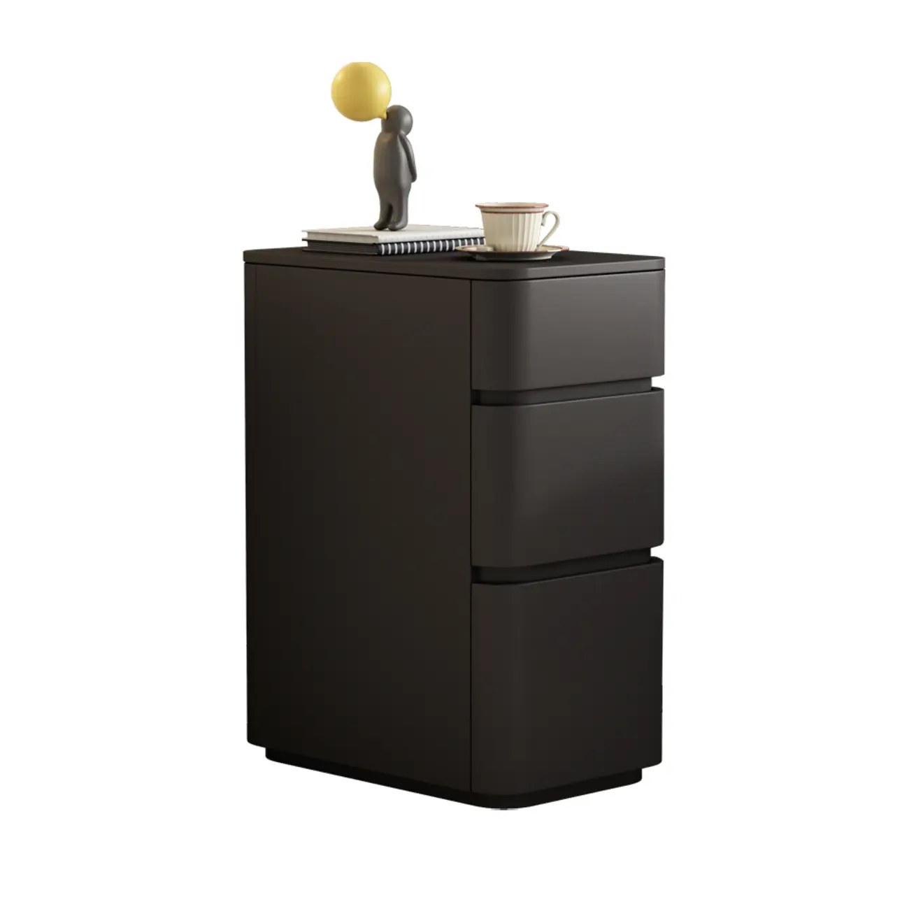Narrow Leather Wood 3-Drawer Black Nightstand Image - 10 | homeyfad
