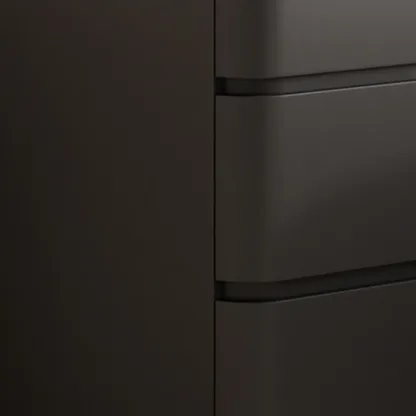 Narrow Leather Wood 3-Drawer Black Nightstand Image - 9