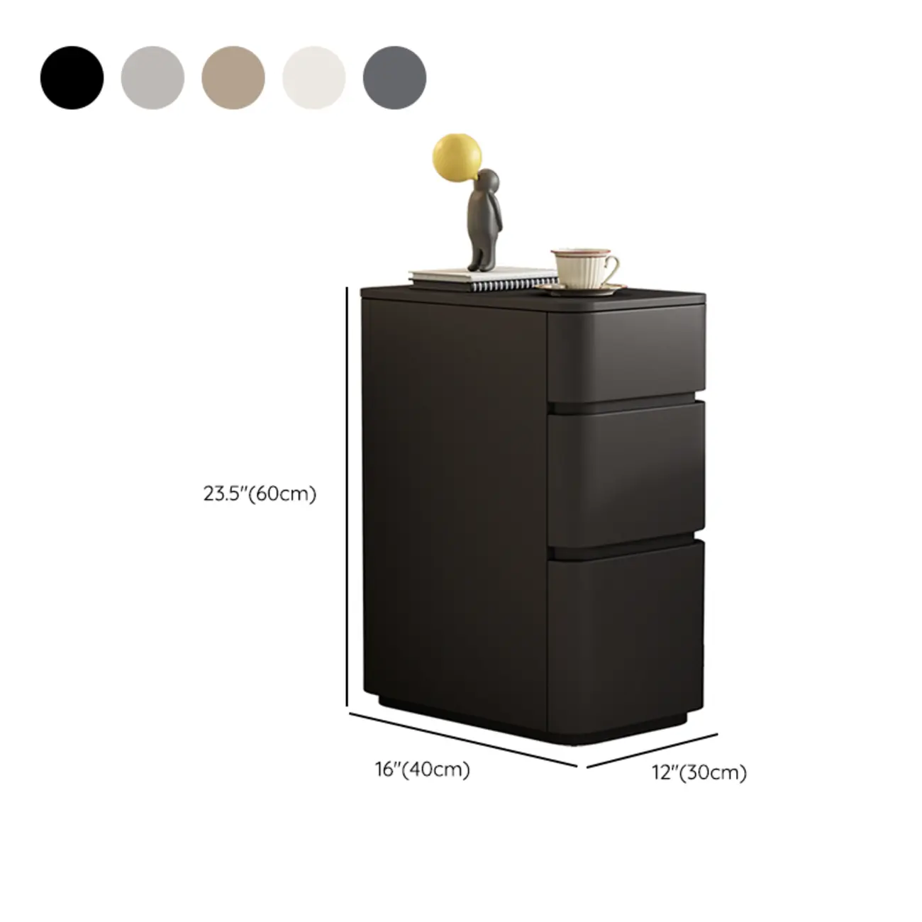Narrow Leather Wood 3-Drawer Black Nightstand #size | homeyfad