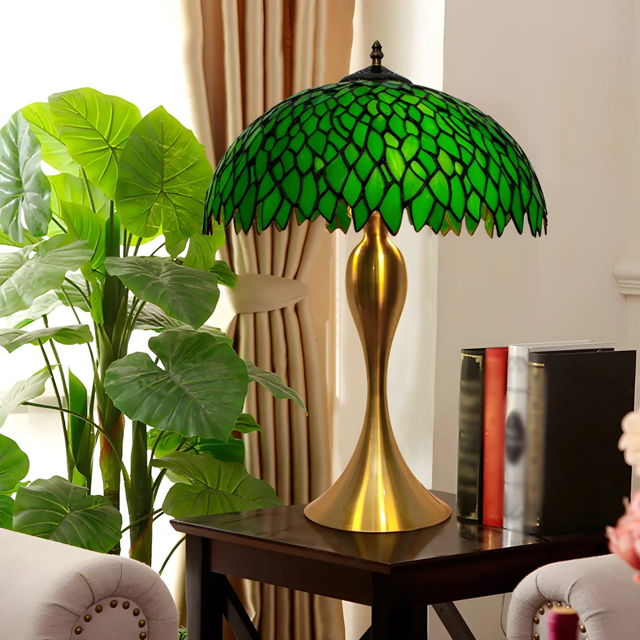 Leaf Design Green Glass Kids Lamp LED for Bedroom | homeyfad