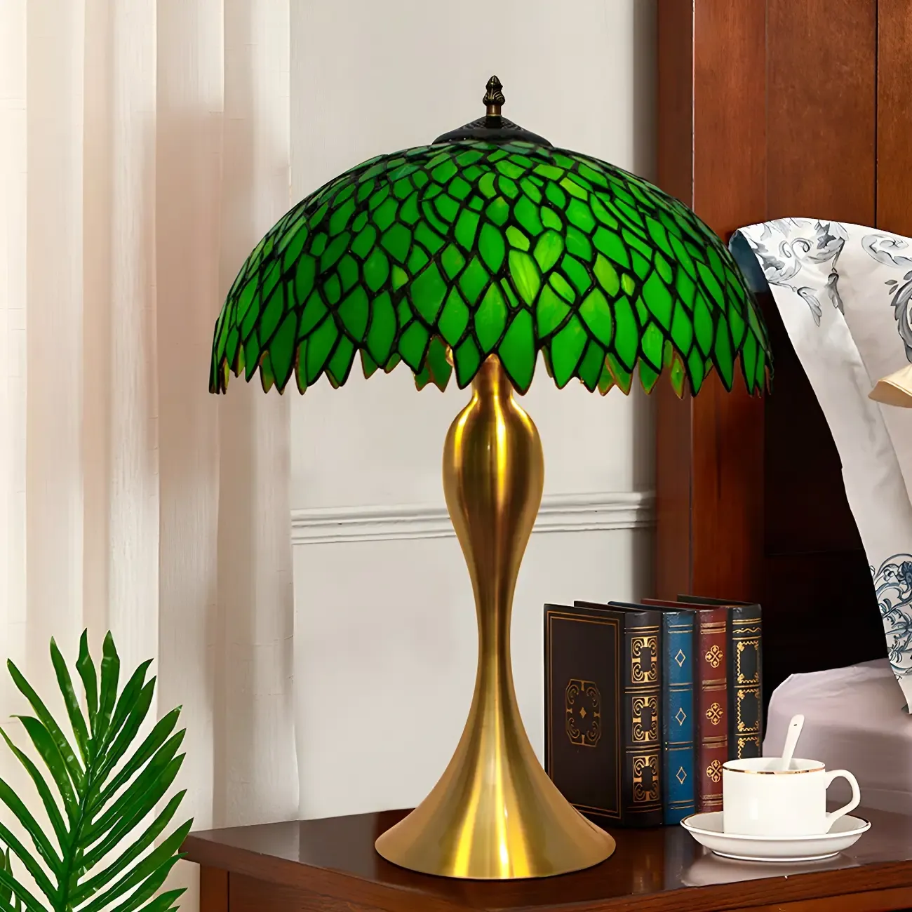 Leaf Design Green Glass Kids Lamp LED for Bedroom