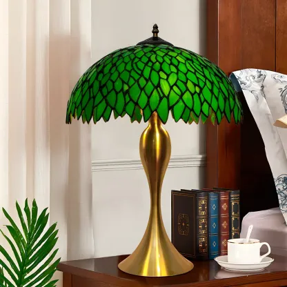 Leaf Design Green Glass Kids Lamp LED for Bedroom