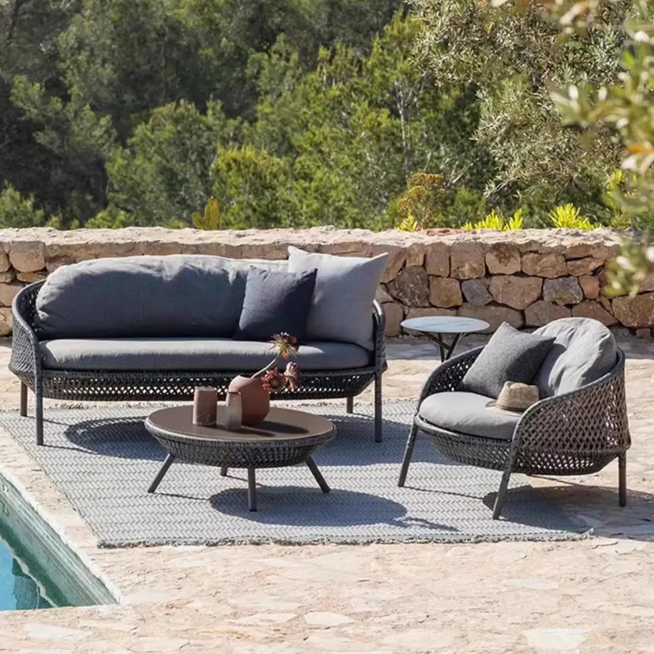 Orange Waterproof Rattan Outdoor Sofa with Cushions Image - 2 | homeyfad