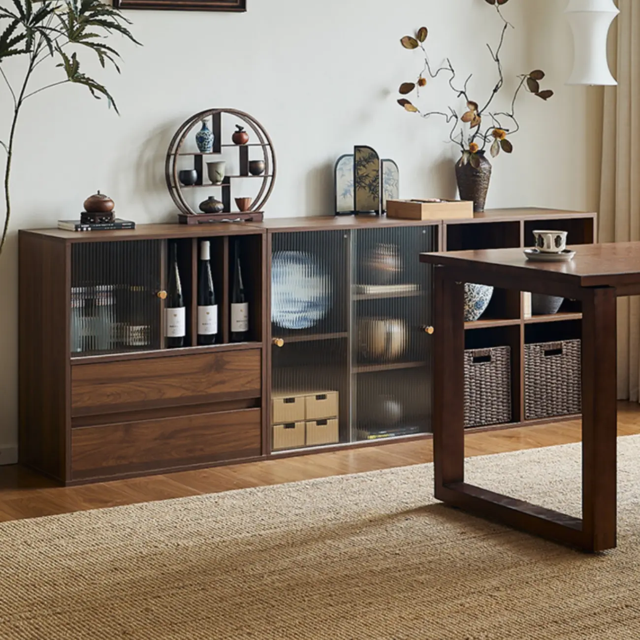 Short Modern Brown Wooden Cube Bookcase with Doors Image - 5 | homeyfad