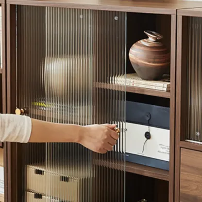 Short Modern Brown Wooden Cube Bookcase with Doors Image - 7