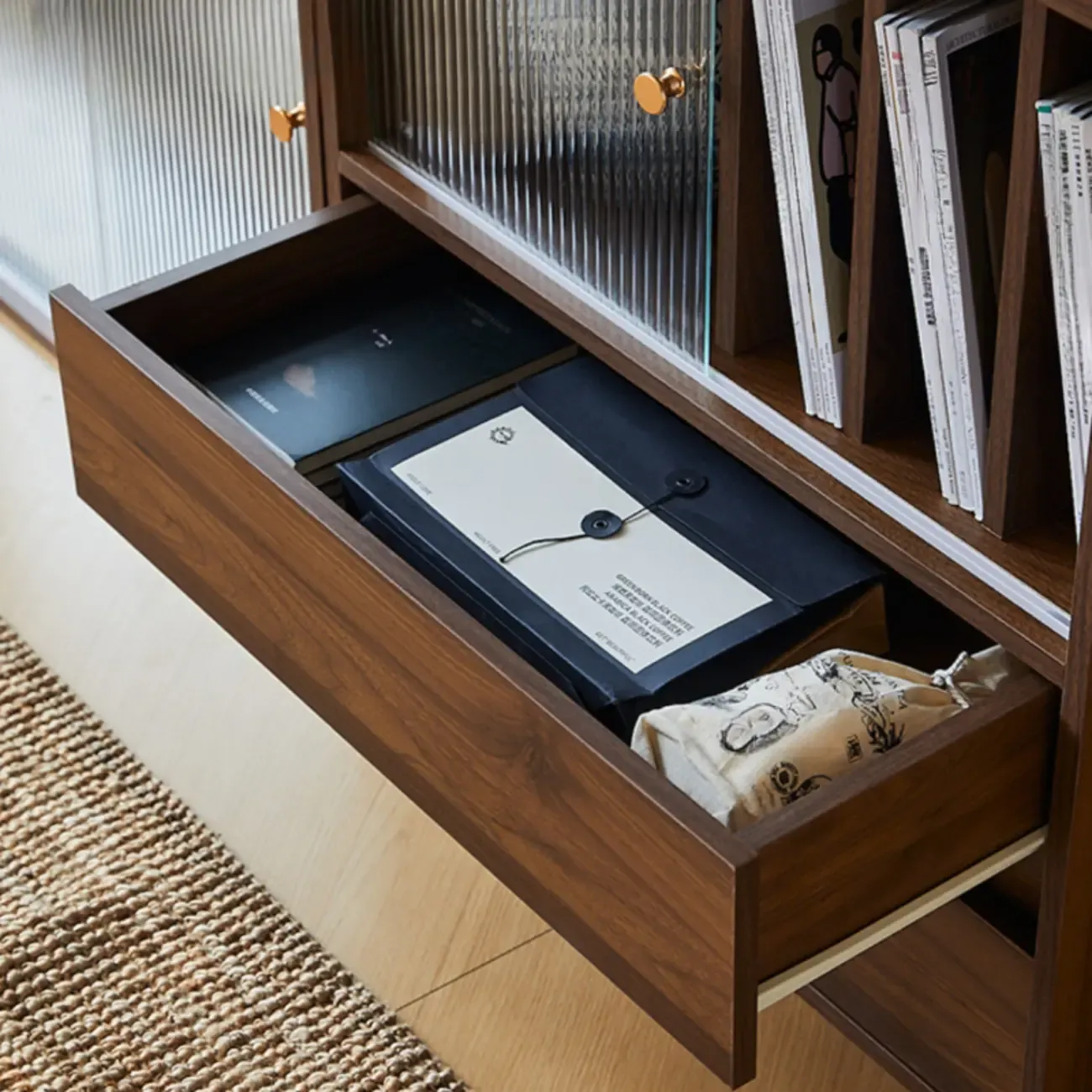 Short Modern Brown Wooden Cube Bookcase with Doors Image - 8