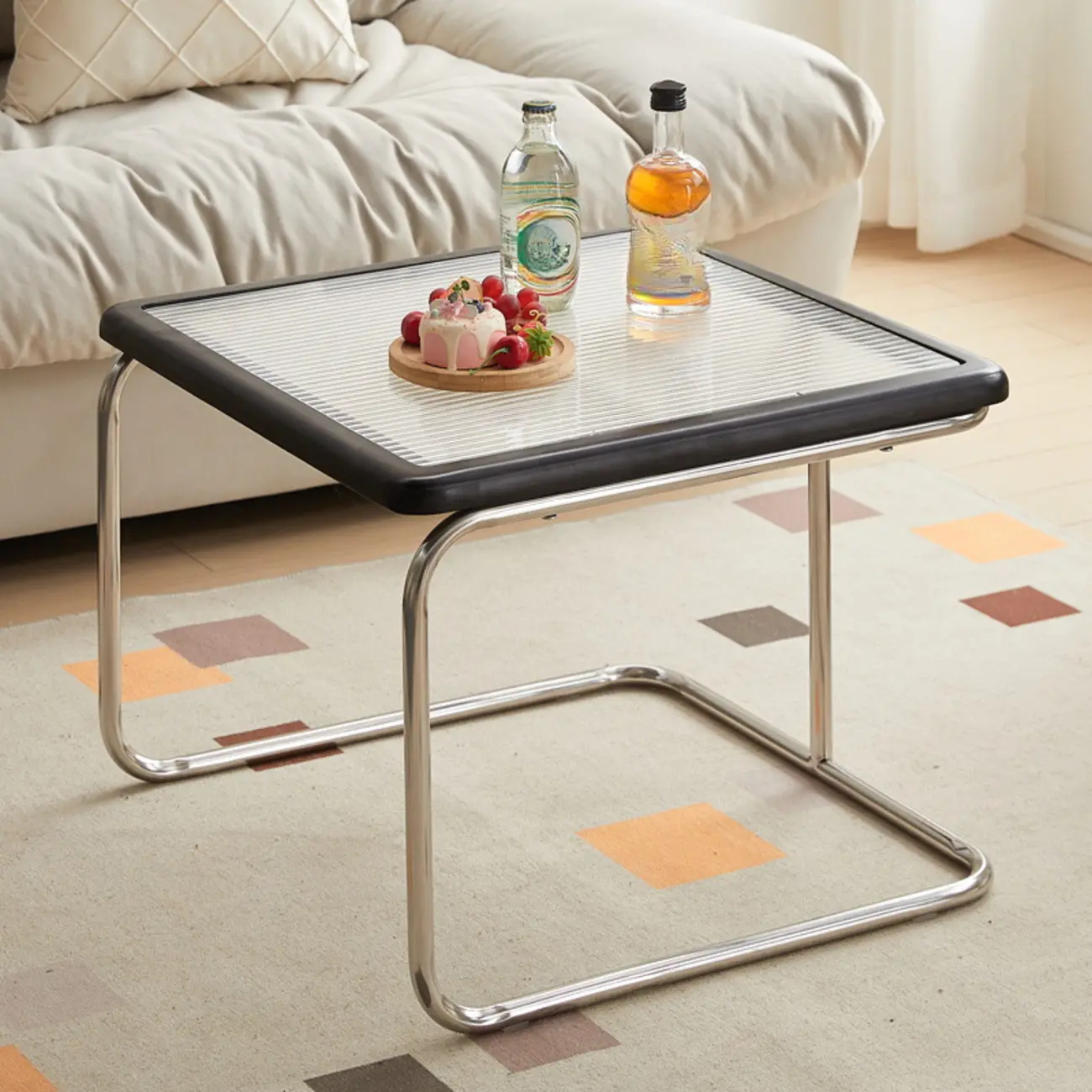 Cherry Finish Rattan Glass Square Nesting Coffee Table Image - 6 | homeyfad